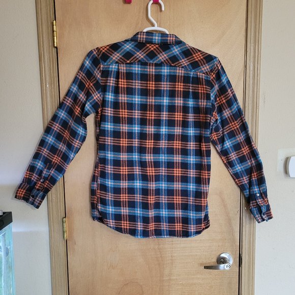 💜Quiksilver Mens M Long Sleeve Orange Plaid - Picture 2 of 5